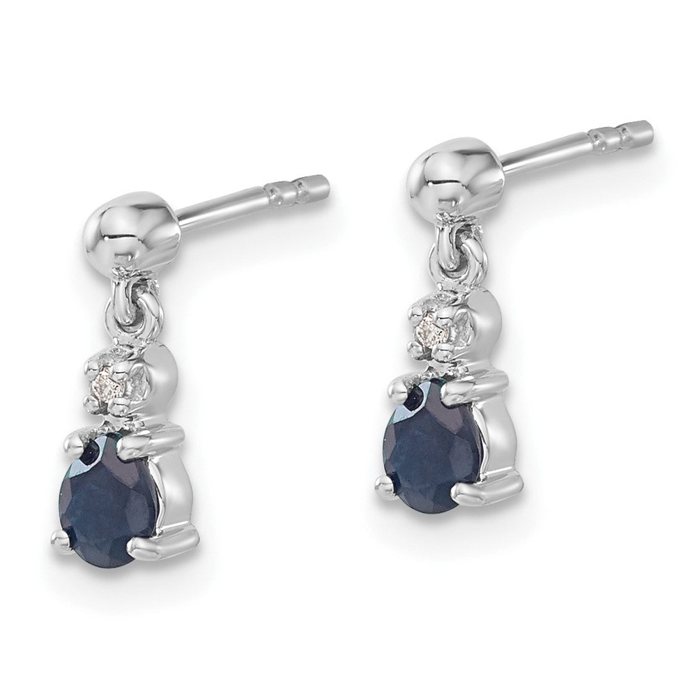 Blue Sapphire & Diamond Dangle Post Earrings in 14k White Gold