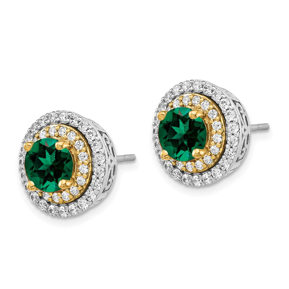 Two-Tone Lab Grown VS/SI FGH Diamond & Created Emerald Earrings in 14k Yellow & White Gold