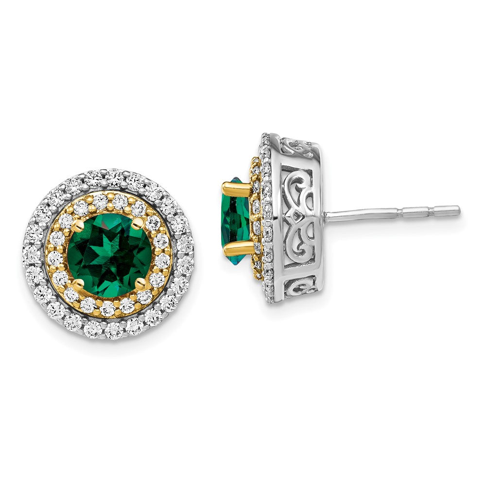 Two-Tone Lab Grown VS/SI FGH Diamond & Created Emerald Earrings in 14k Yellow & White Gold