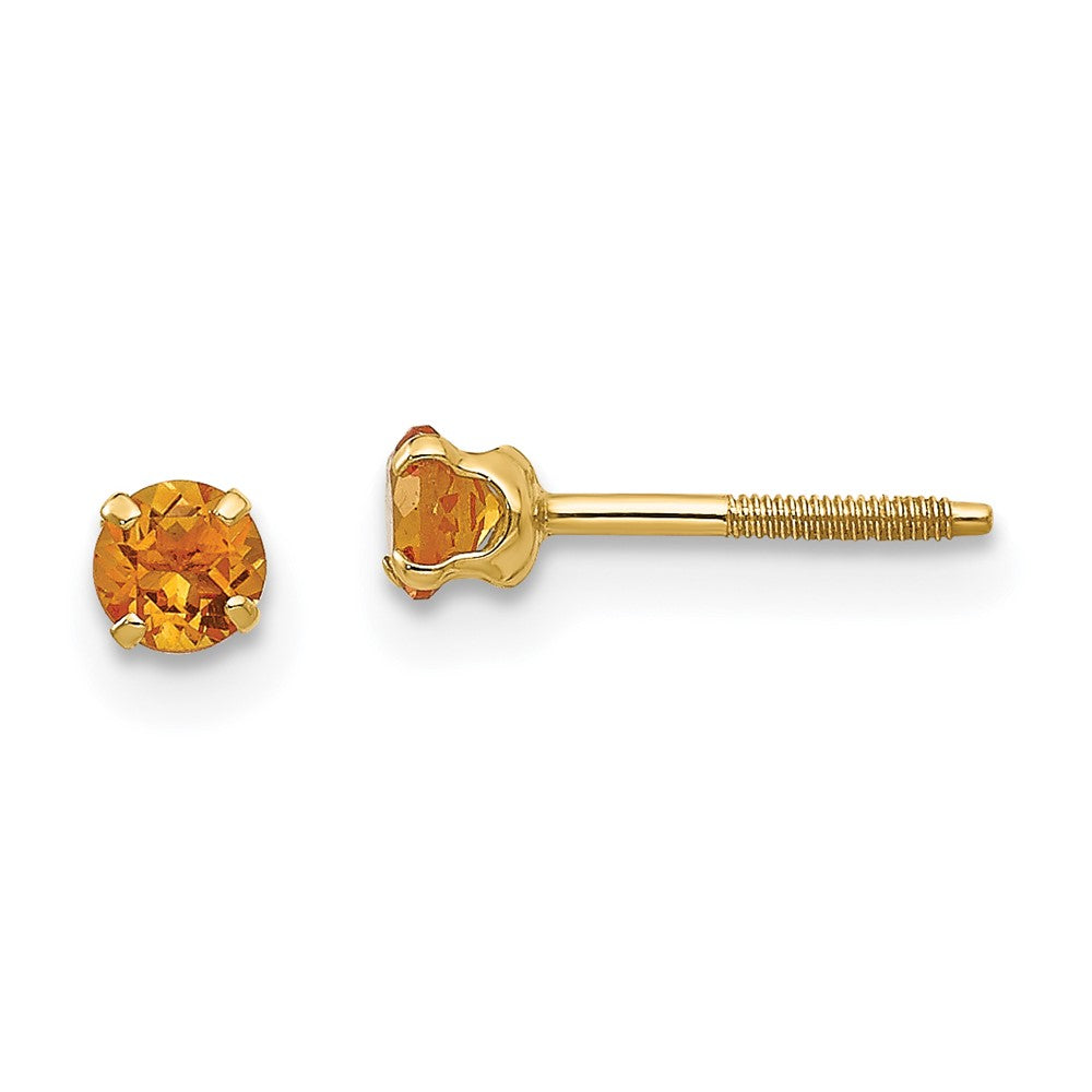 Madi K 3mm Citrine Birthstone Earrings in 14k Yellow Gold