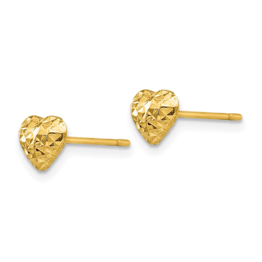 Diamond Cut Puffed Heart Post Stud Earrings in 14k Yellow Gold