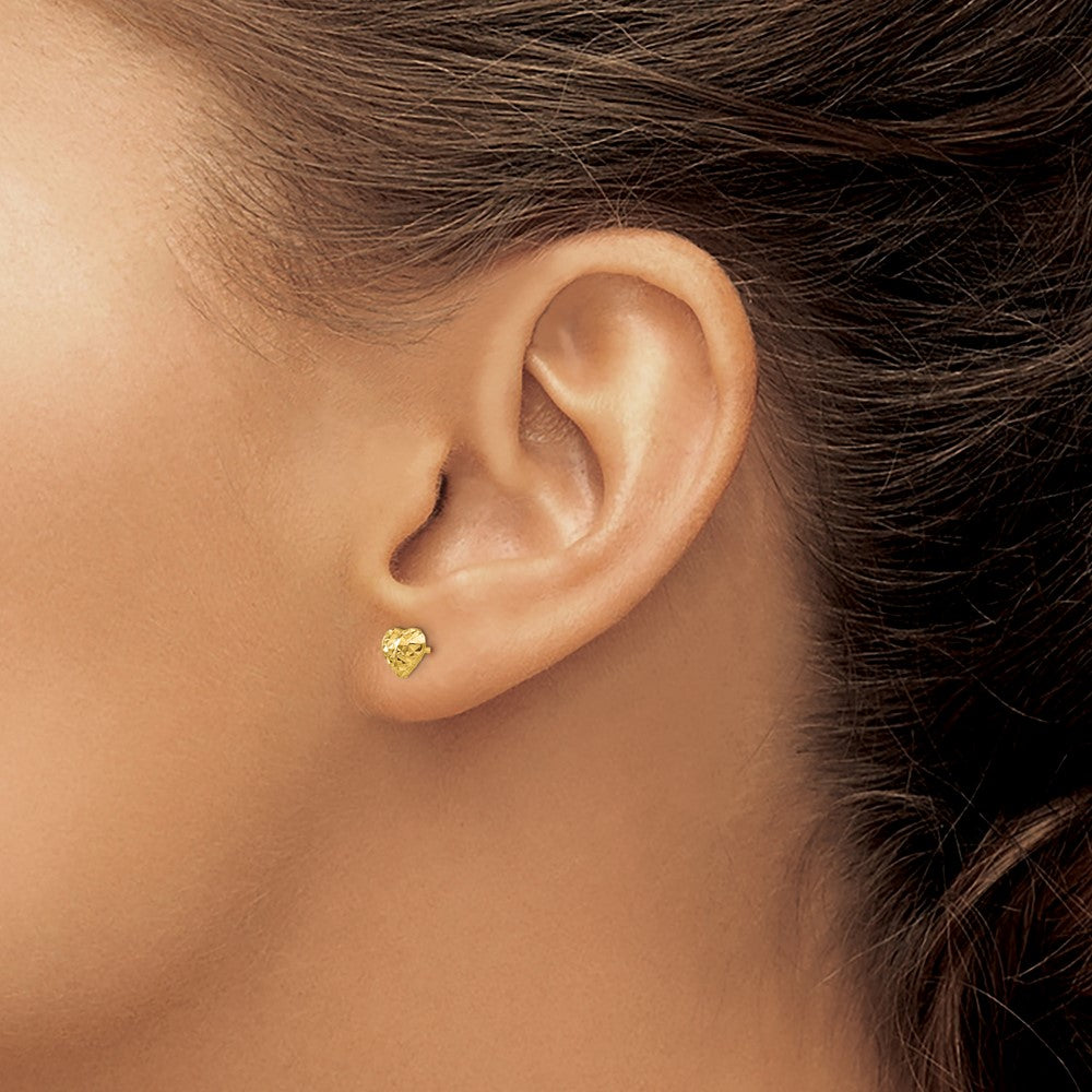 Diamond Cut Puffed Heart Post Stud Earrings in 14k Yellow Gold
