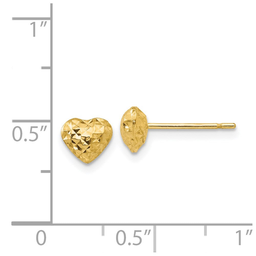 Diamond Cut Puffed Heart Post Stud Earrings in 14k Yellow Gold