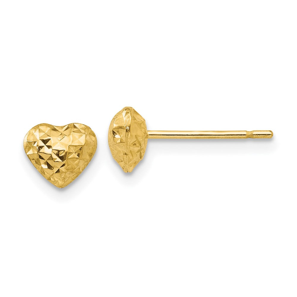 Diamond Cut Puffed Heart Post Stud Earrings in 14k Yellow Gold