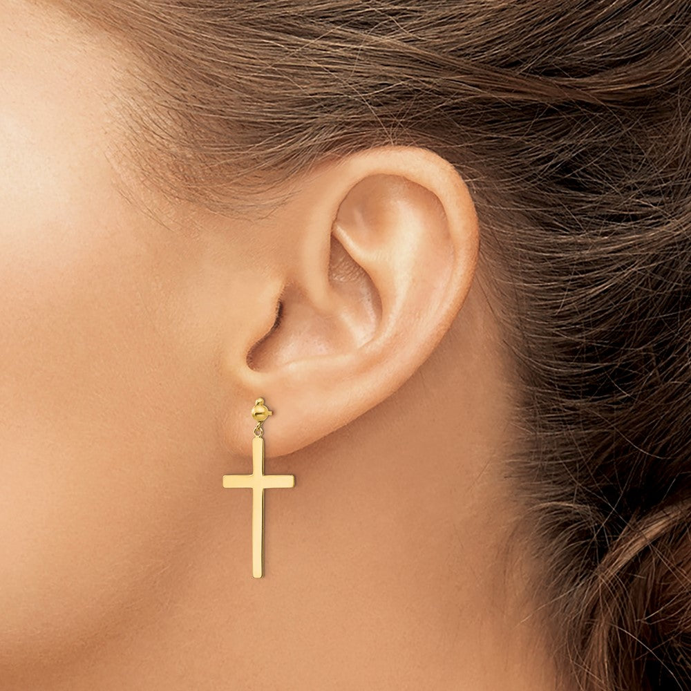 Cross Dangle Post Earrings in 14k Yellow Gold