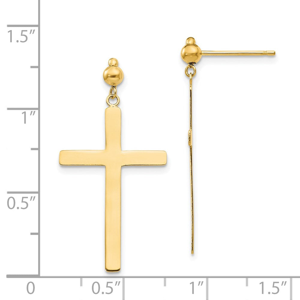 Cross Dangle Post Earrings in 14k Yellow Gold