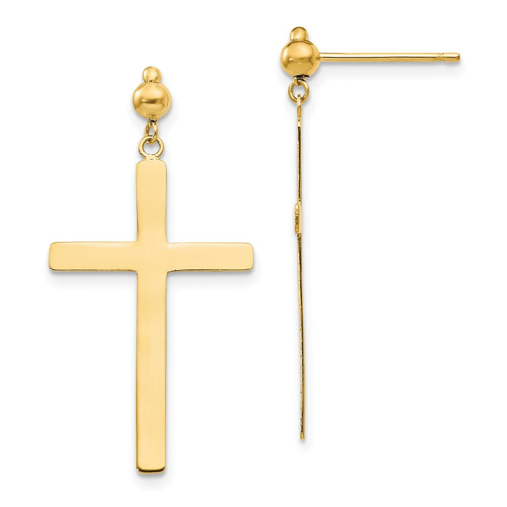 Cross Dangle Post Earrings in 14k Yellow Gold