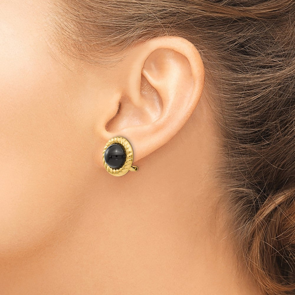 Omega Clip Non-Pierced Onyx Earrings in 14k Yellow Gold