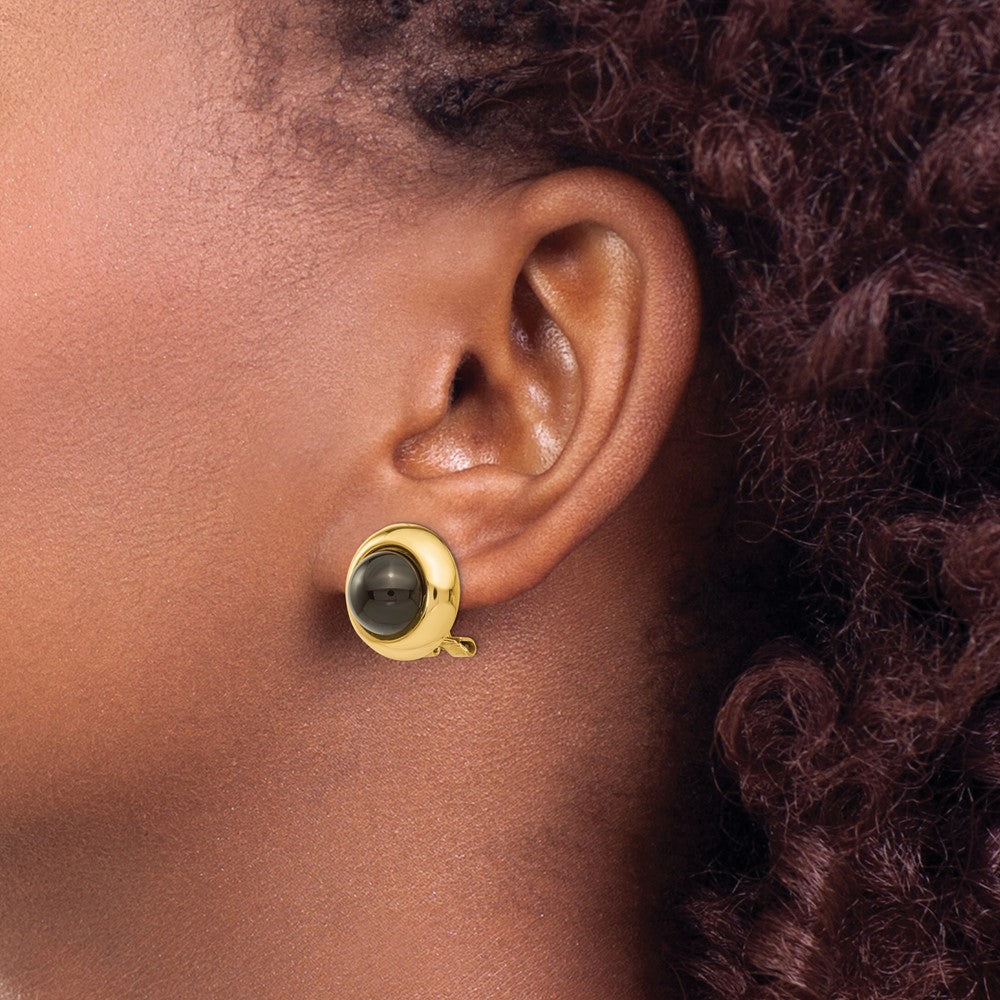Omega Clip Onyx Non-pierced Earrings in 14k Yellow Gold