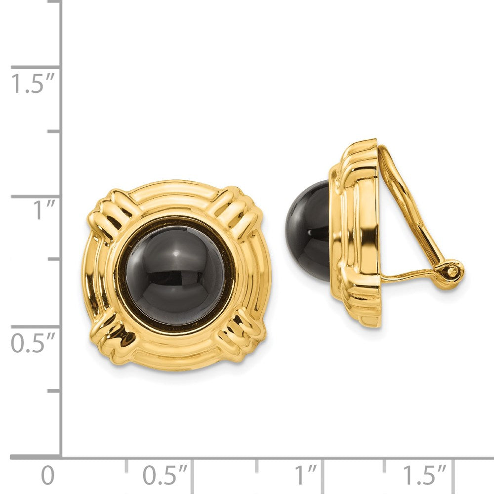 Omega Clip Onyx Non-pierced Earrings in 14k Yellow Gold