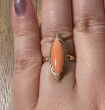 Vintage Pink Coral Marquise Ring in 14k Yellow Gold