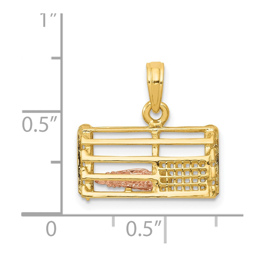 Two-Tone Polished 3-D Lobster Trap Pendant in 14k Yellow & White Gold