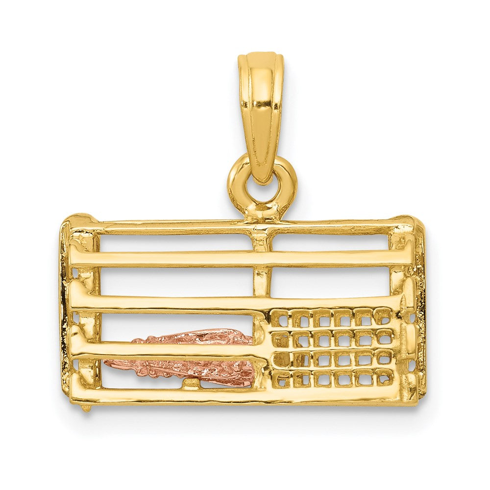 Two-Tone Polished 3-D Lobster Trap Pendant in 14k Yellow & White Gold