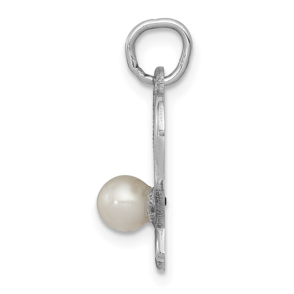 Tennis Racquets W/Freshwater Cultured Pearl Charm in 14k White Gold