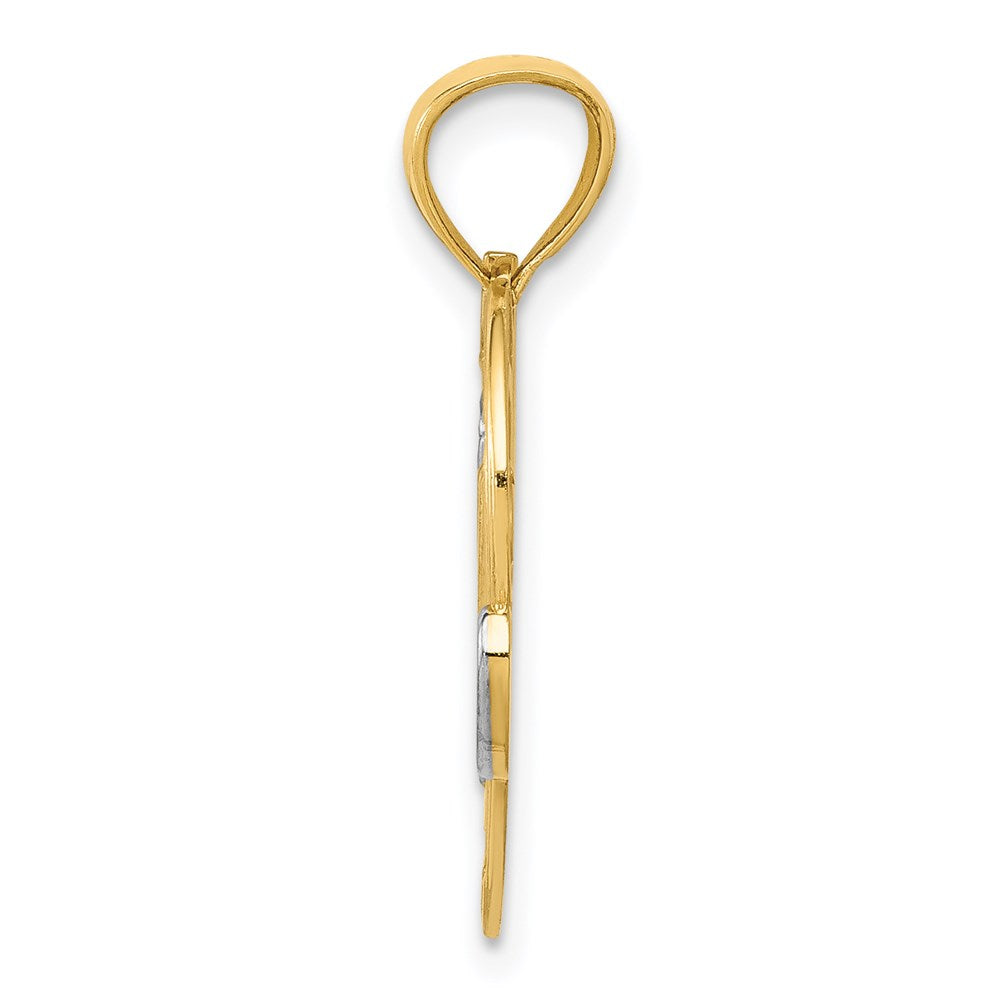 #1 MOM Heart Pendant in Rhodium-Plated 14k Yellow Gold