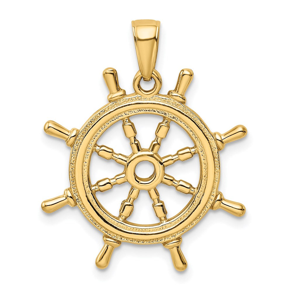 3D Ships Wheel Pendant in 14k Yellow Gold