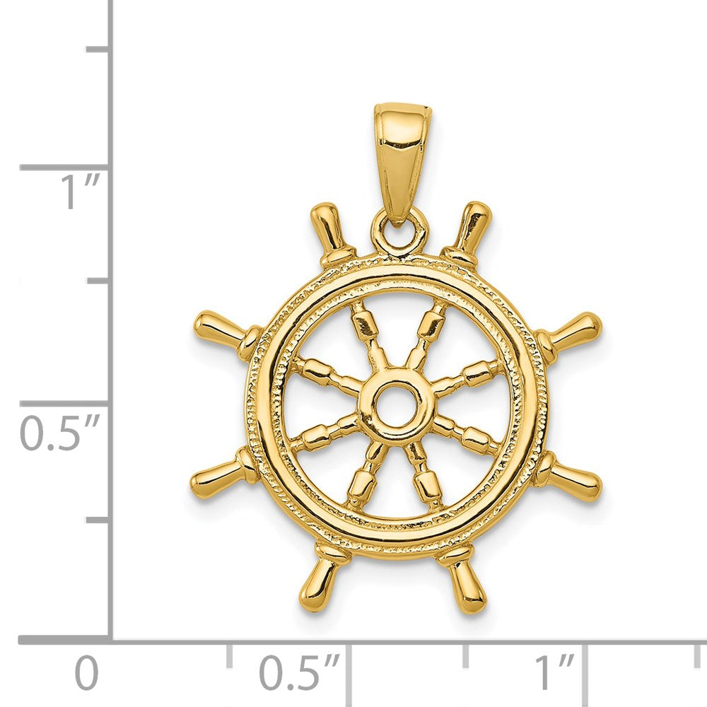 3D Ships Wheel Pendant in 14k Yellow Gold