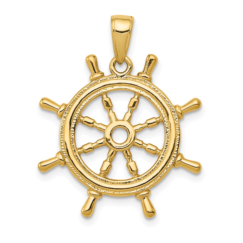 3D Ships Wheel Pendant in 14k Yellow Gold