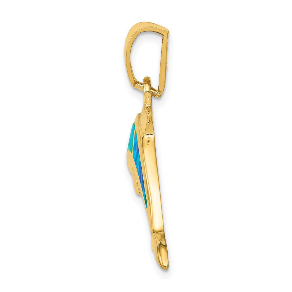 Lab Created Opal Dolphin Pendant in 14k Yellow Gold