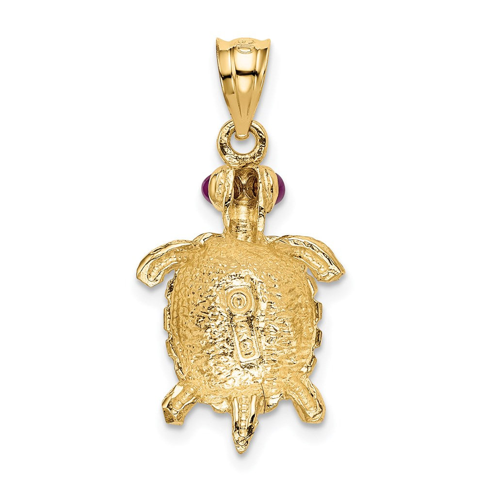 Turtle with Ruby Eyes Pendant in 14k Yellow Gold