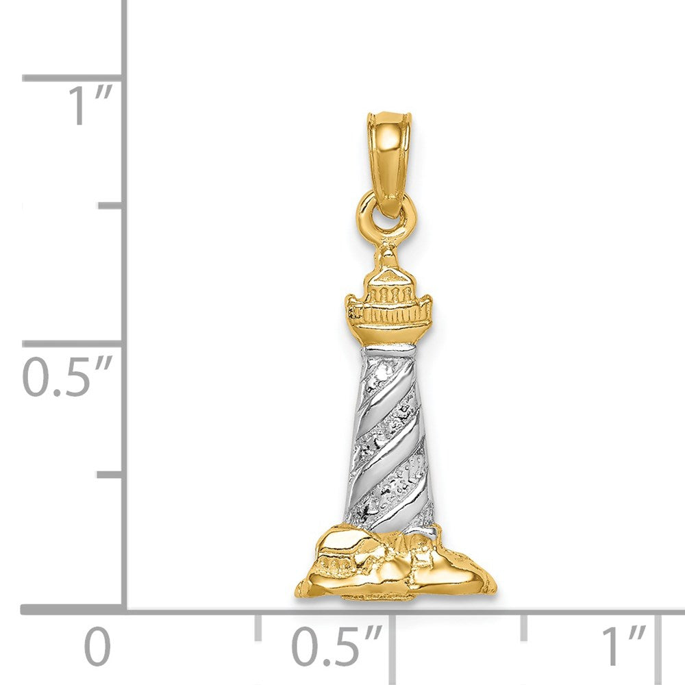 14k w/ Rhodium 3D St. Augustine Lighthouse Pendant in Rhodium-Plated 14k Yellow Gold