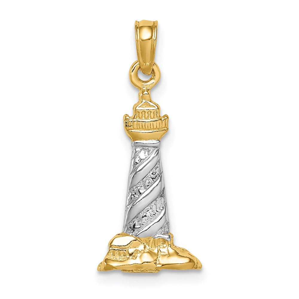 14k w/ Rhodium 3D St. Augustine Lighthouse Pendant in Rhodium-Plated 14k Yellow Gold