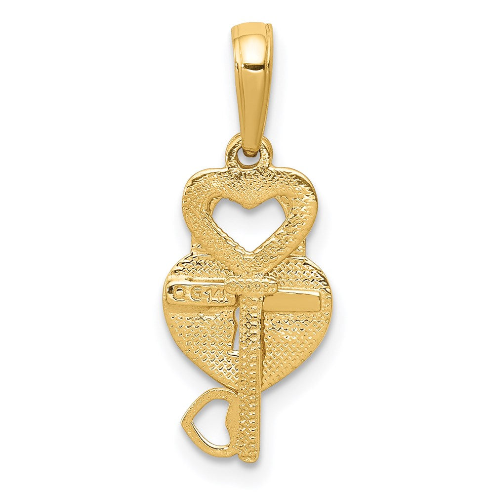 Polished Moveable Heart Key & Heart Lock Charm in 14k Yellow Gold