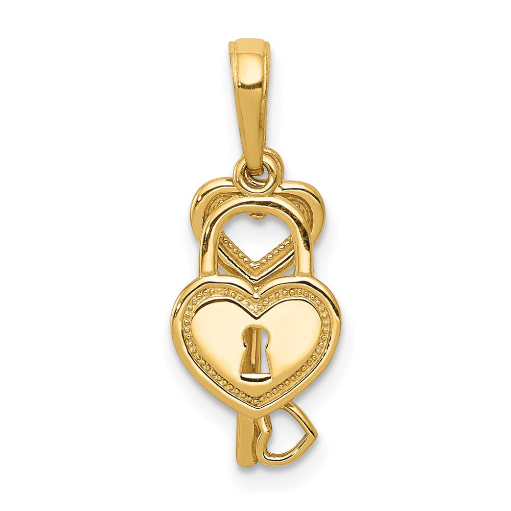 Polished Moveable Heart Key & Heart Lock Charm in 14k Yellow Gold