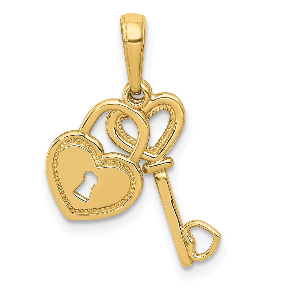 Polished Moveable Heart Key & Heart Lock Charm in 14k Yellow Gold
