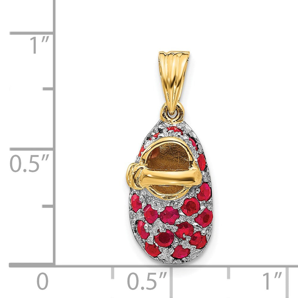 Ruby Baby Shoe Charm in Rhodium-Plated 14k Yellow Gold