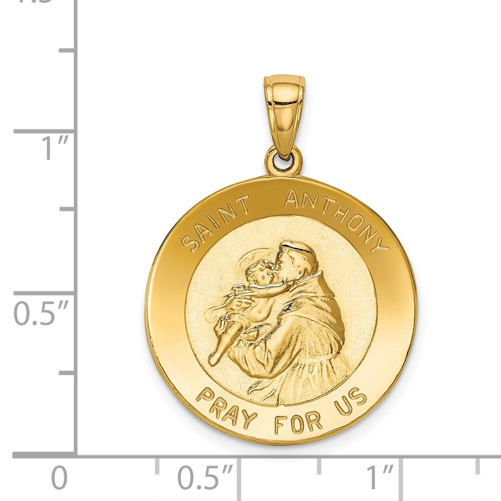 Saint Anthony Large Round Medal Pendant in 14k Yellow Gold