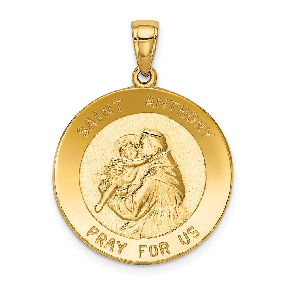 Saint Anthony Large Round Medal Pendant in 14k Yellow Gold