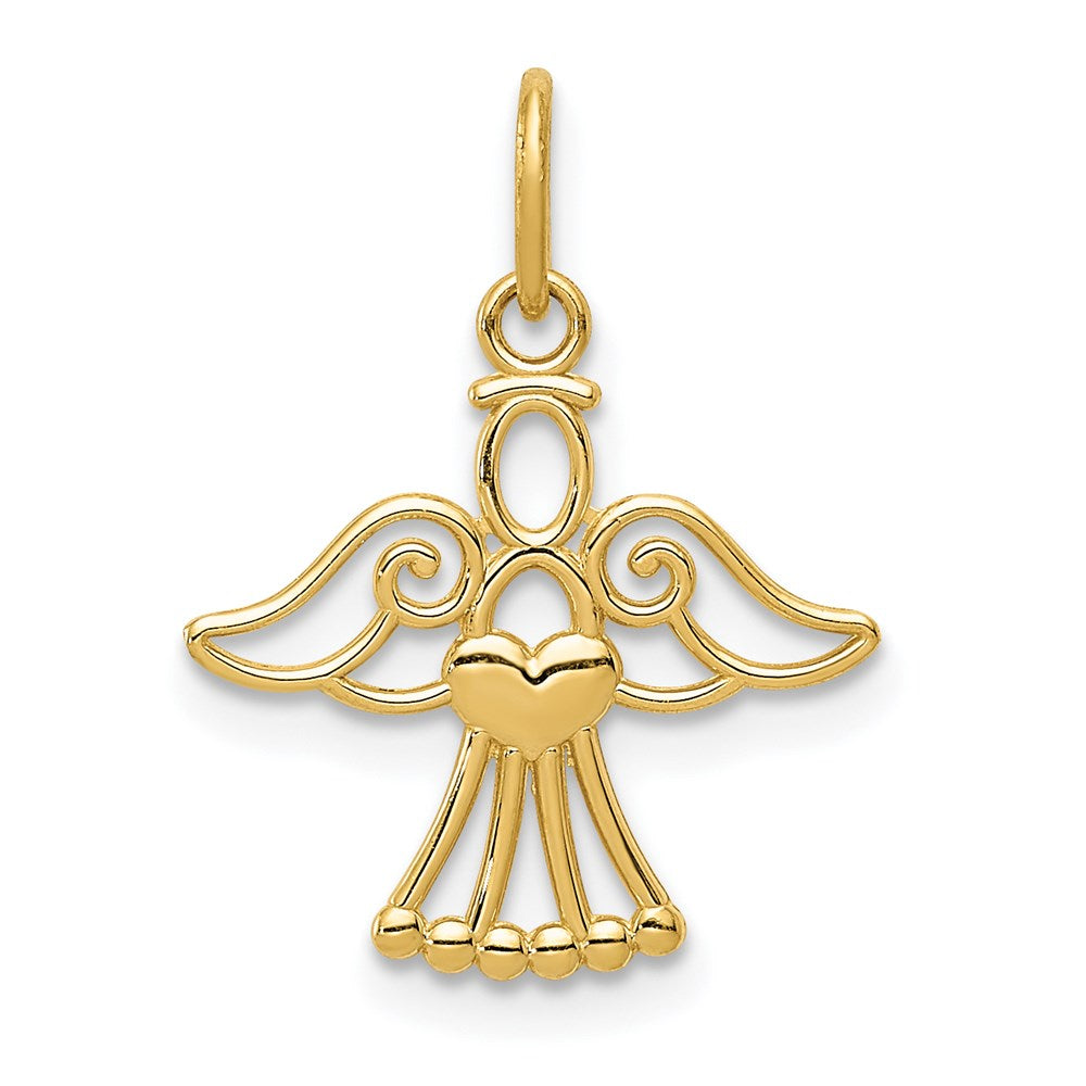 Polished Small Angel w/ Heart Pendant in 14k Yellow Gold