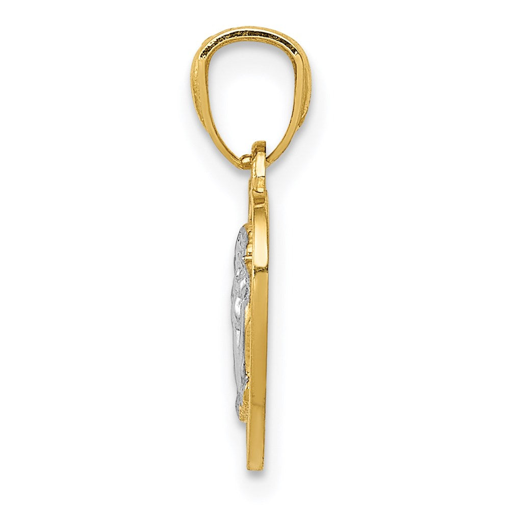 Polished Guardian Angel in Heart Pendant in Rhodium-Plated 14k Yellow Gold