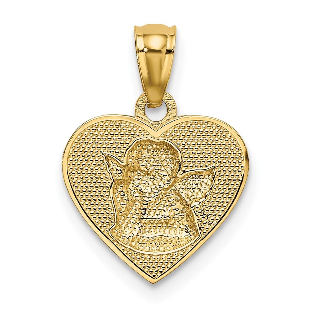 Polished Guardian Angel in Heart Pendant in Rhodium-Plated 14k Yellow Gold