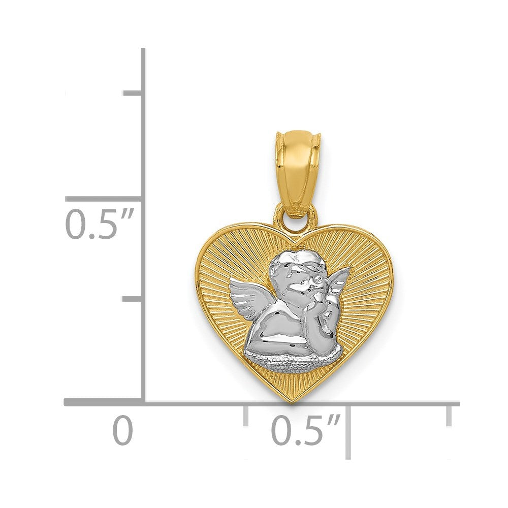 Polished Guardian Angel in Heart Pendant in Rhodium-Plated 14k Yellow Gold