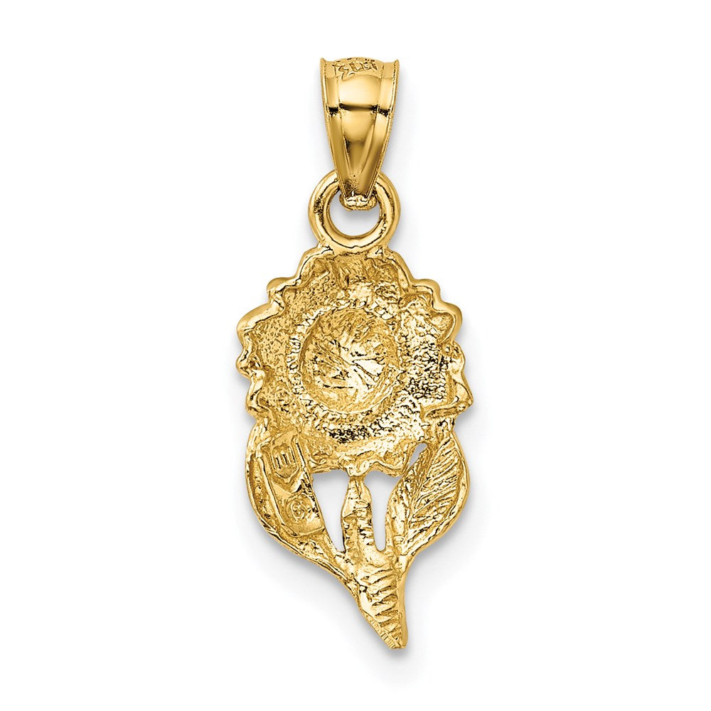 Satin Diamond-cut Sunflower Pendant in 14k Yellow Gold