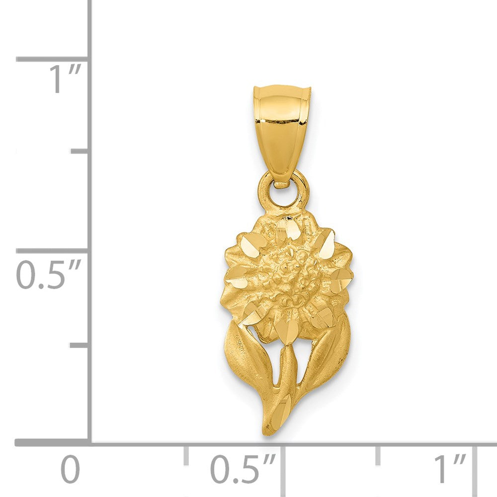 Satin Diamond-cut Sunflower Pendant in 14k Yellow Gold