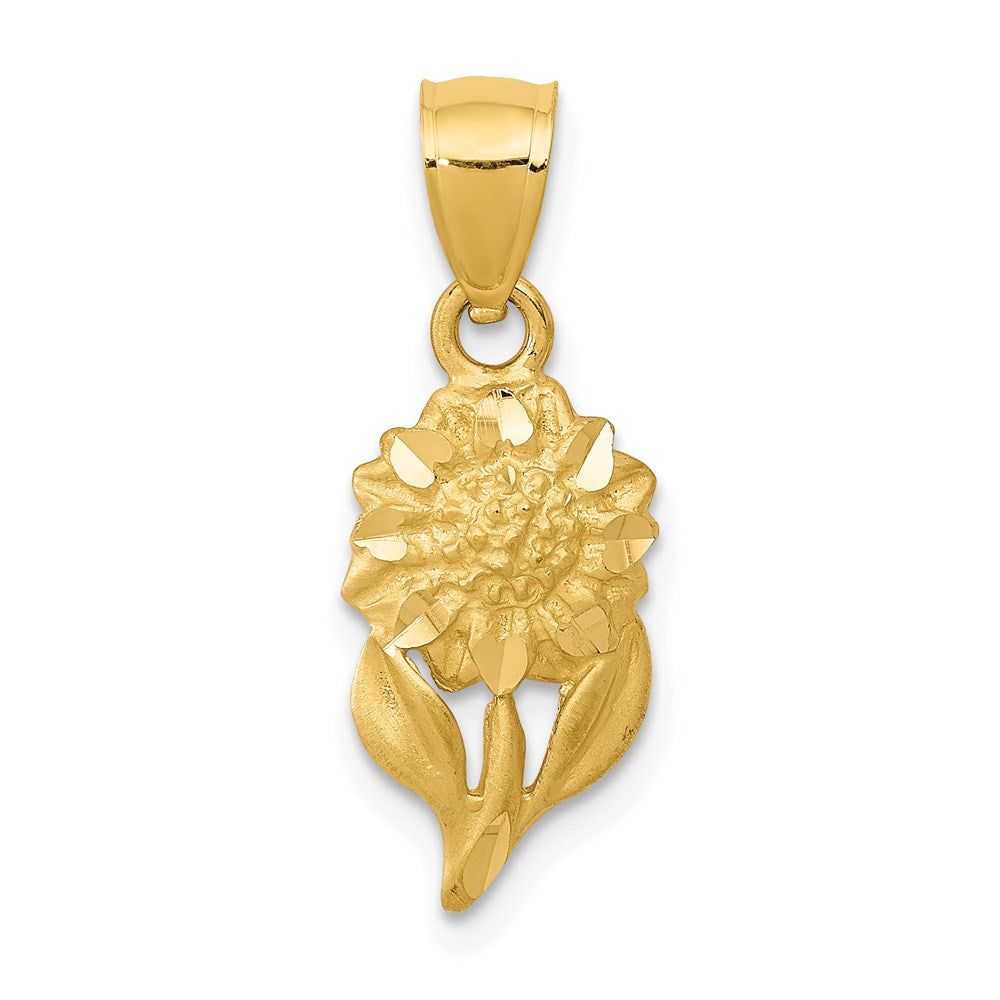 Satin Diamond-cut Sunflower Pendant in 14k Yellow Gold