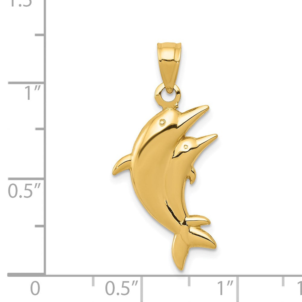 Dolphin Pair Pendant in 14k Yellow Gold