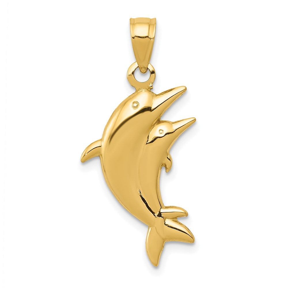 Dolphin Pair Pendant in 14k Yellow Gold