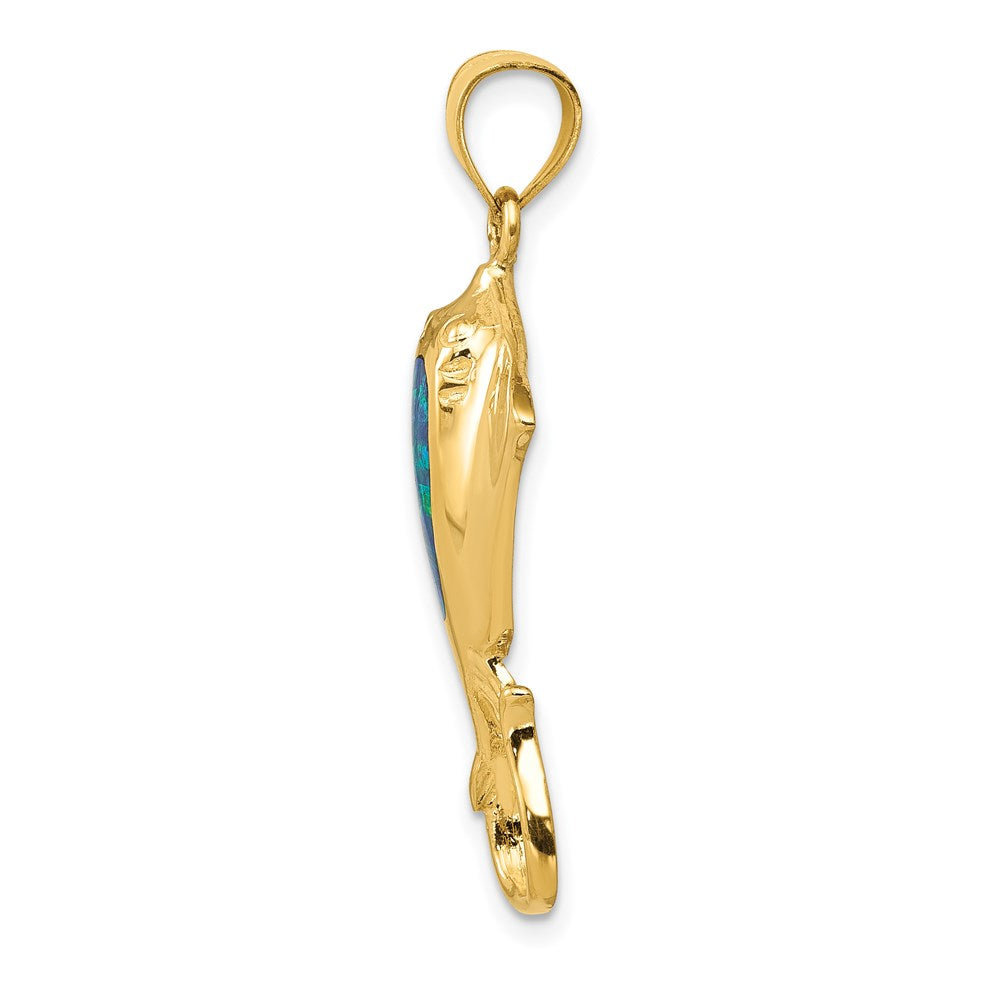 Polished Created Blue Opal Stingray Pendant in 14k Yellow Gold