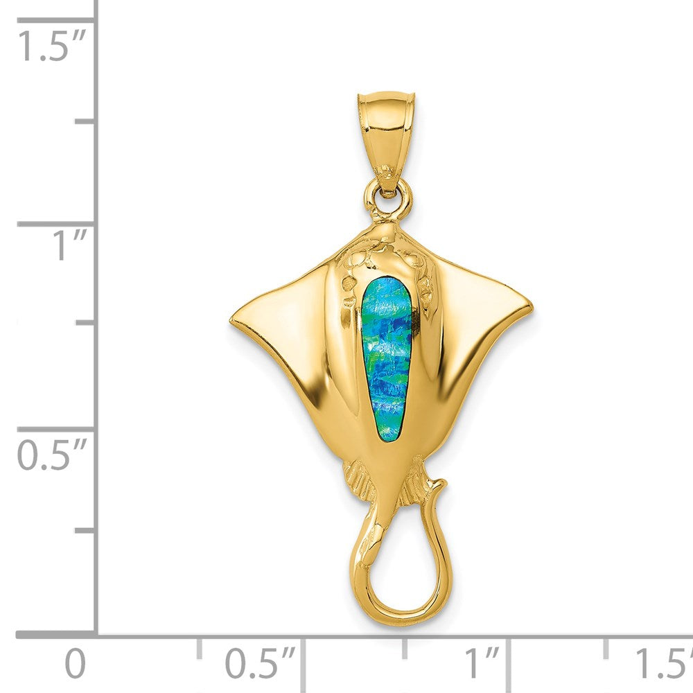 Polished Created Blue Opal Stingray Pendant in 14k Yellow Gold