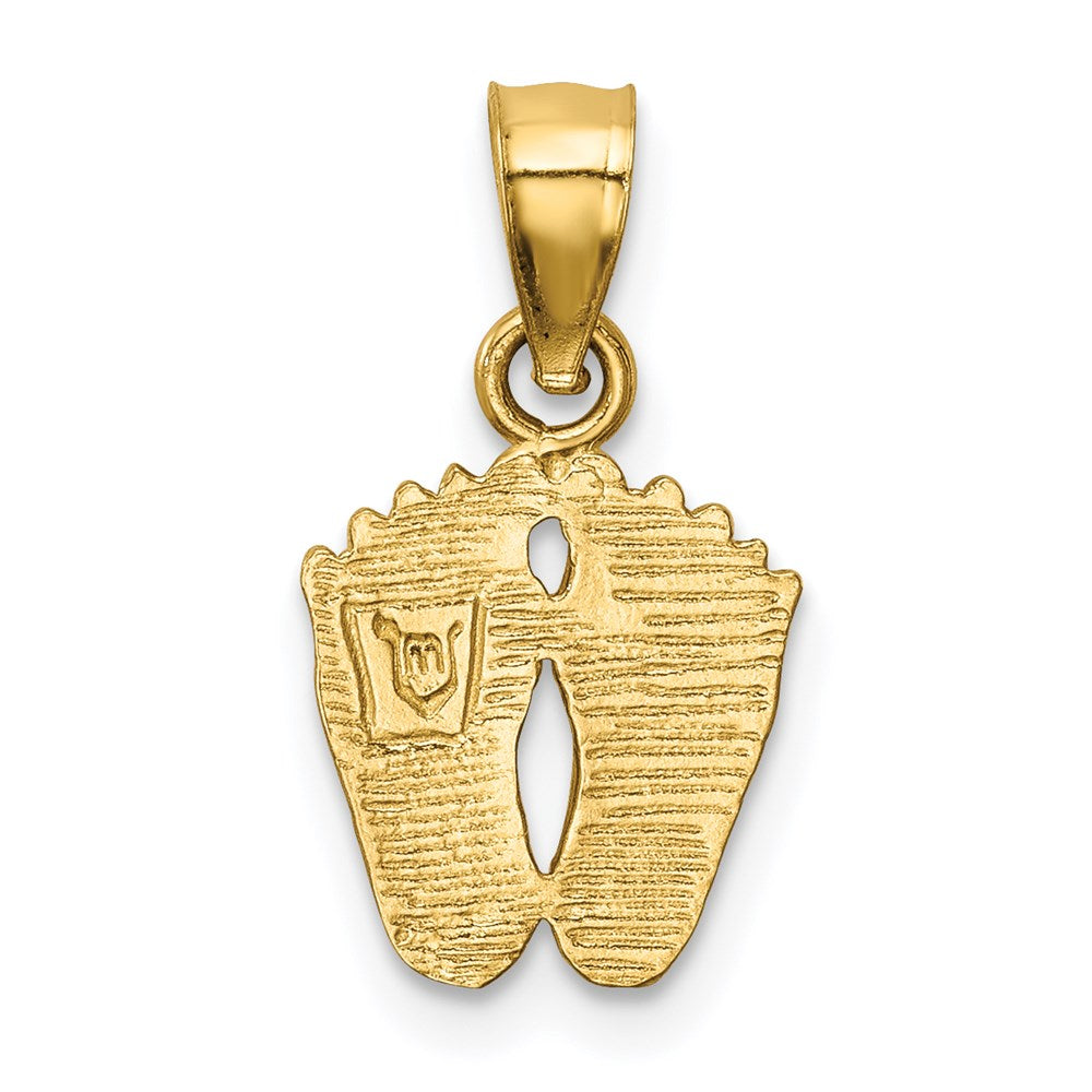 Satin Diamond-cut Footprints Pendant in 14k Yellow Gold