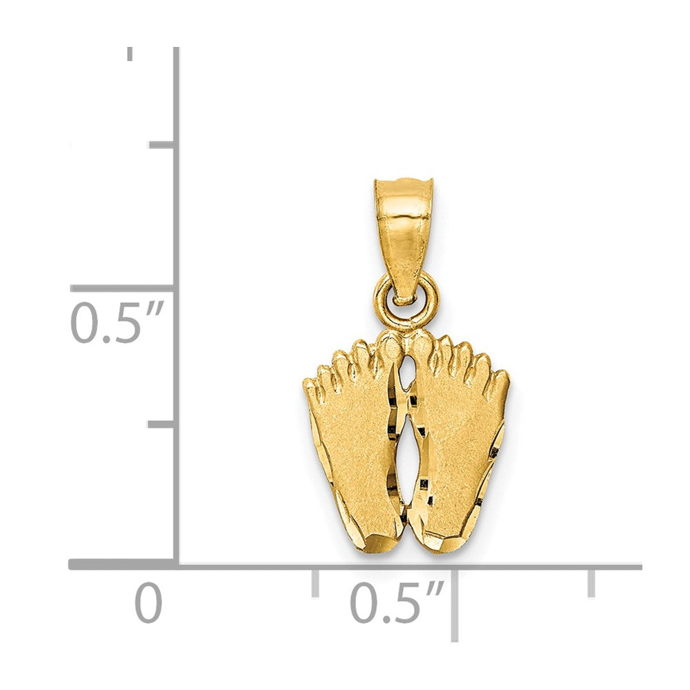 Satin Diamond-cut Footprints Pendant in 14k Yellow Gold