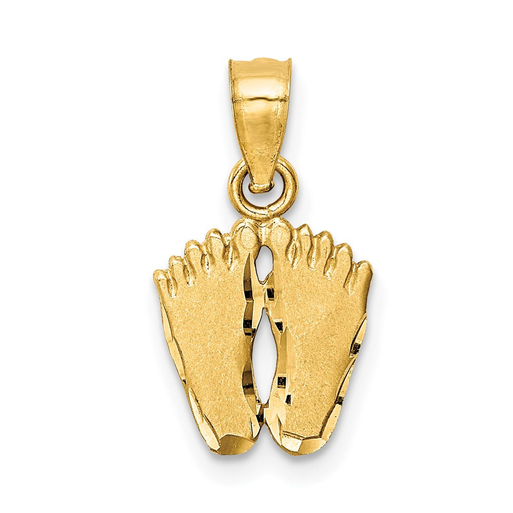 Satin Diamond-cut Footprints Pendant in 14k Yellow Gold