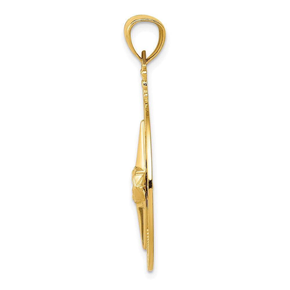 Diamond-Cut Polished & Satin Compass Pendant in 14k Yellow Gold