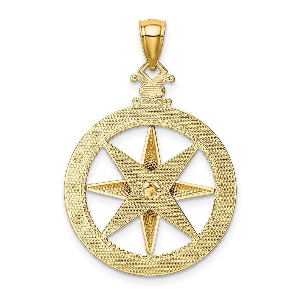 Diamond-Cut Polished & Satin Compass Pendant in 14k Yellow Gold