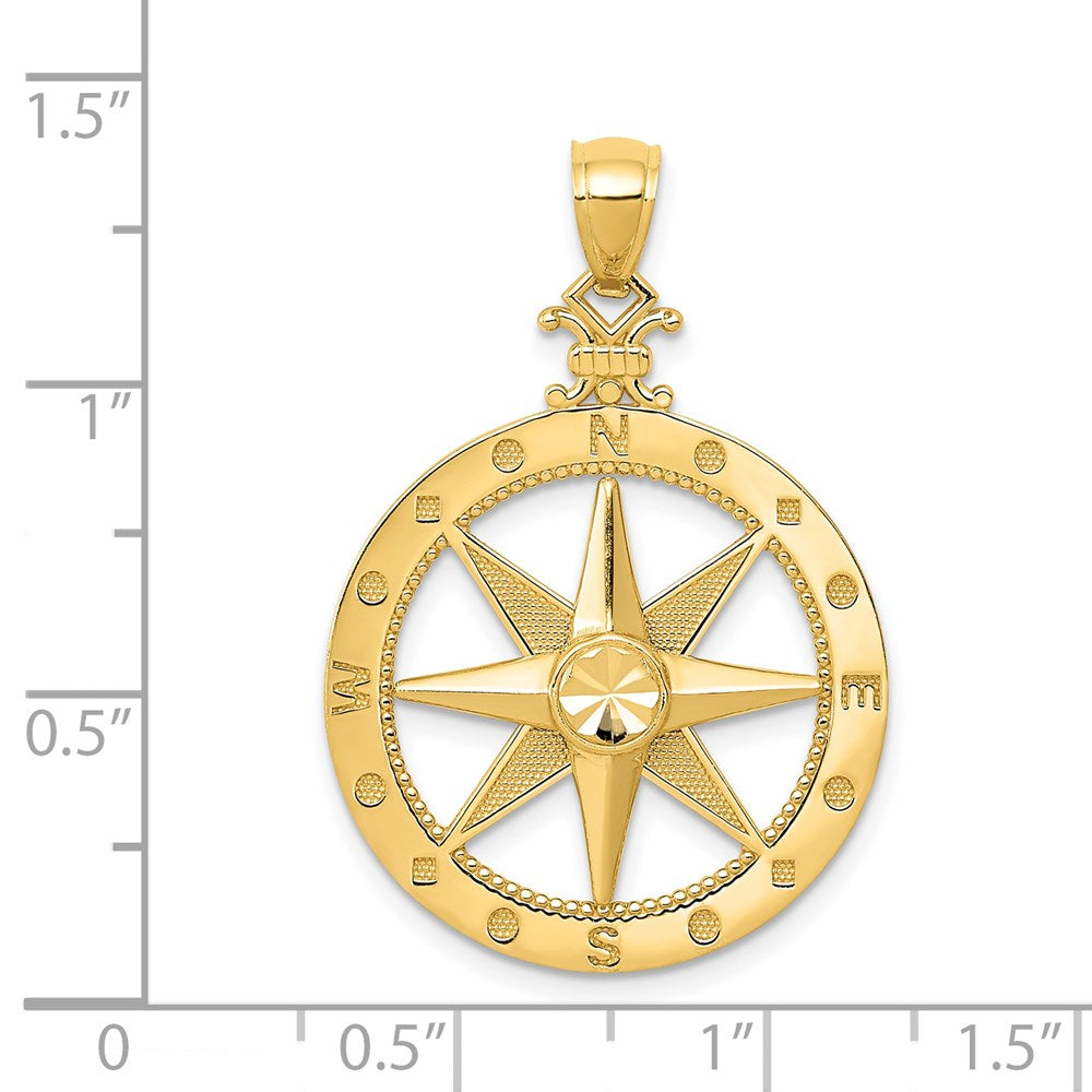 Diamond-Cut Polished & Satin Compass Pendant in 14k Yellow Gold