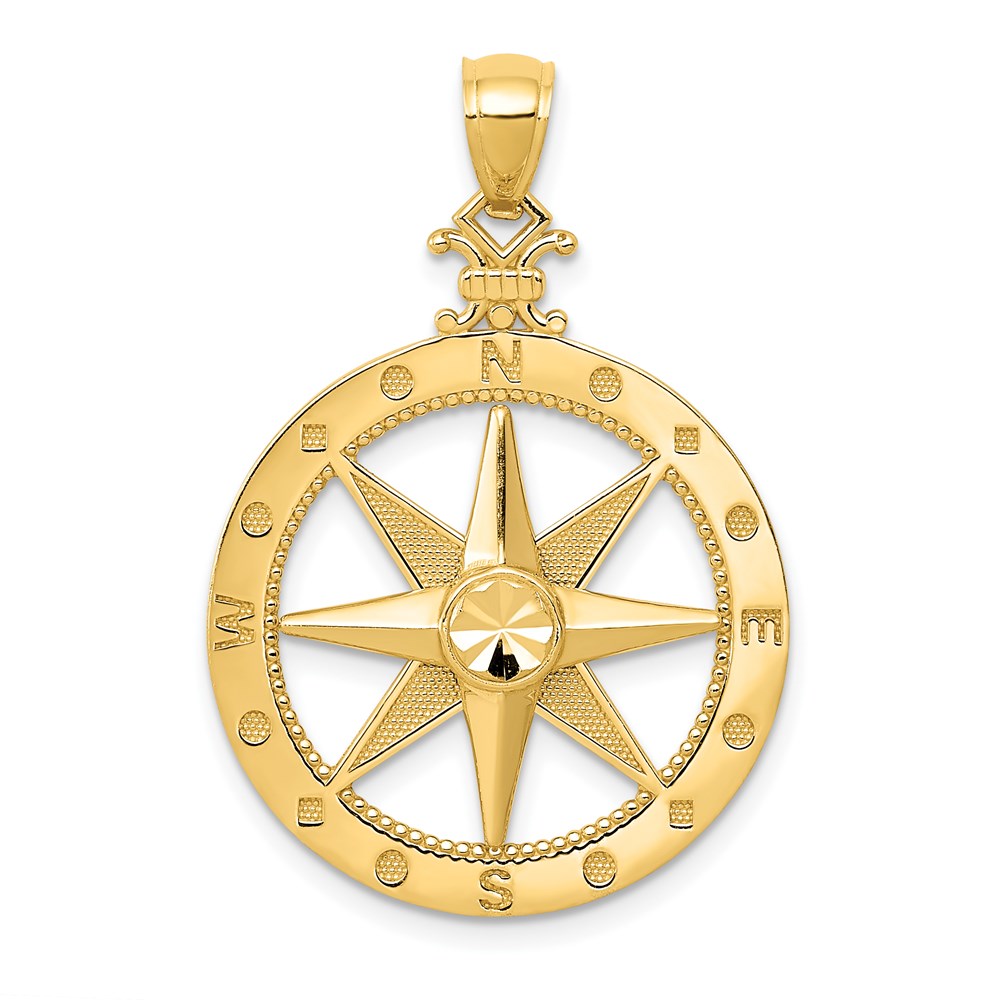 Diamond-Cut Polished & Satin Compass Pendant in 14k Yellow Gold